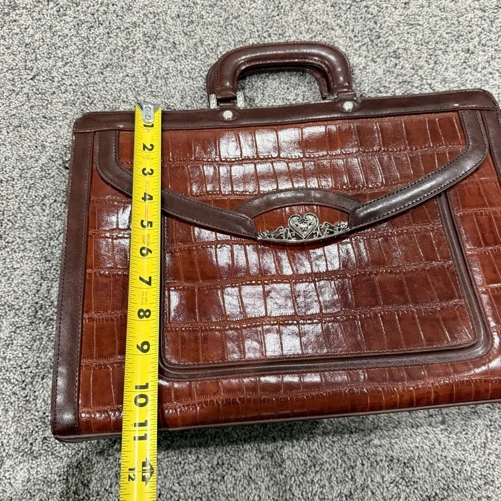 Vtg MARC CHANTEL EMBOSSED Crocodile Brown Leather Briefcase RARE Zip Closure
